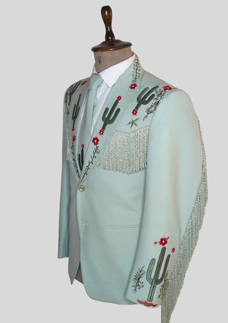 Western Cowboy Fringe Blazer - Embroidered Cactus Suit Jacket - Rodeo Style