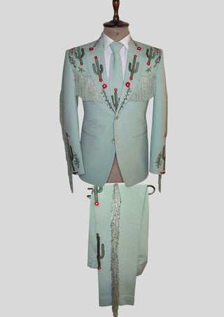 Western Cowboy Fringe Blazer - Embroidered Cactus Suit Jacket - Rodeo Style