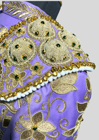 Lavender Embroidered Women’s Matador Jacket – Gold Work Cropped Spanish Style with Beaded Shoulder Pads, Festival & Wedding Wear