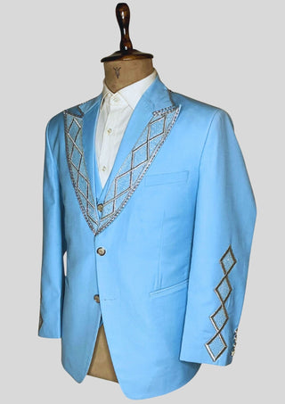 Men Powder Blue 4Pc Vintage Styled History Suits for Wedding Theatre Carnival Attire