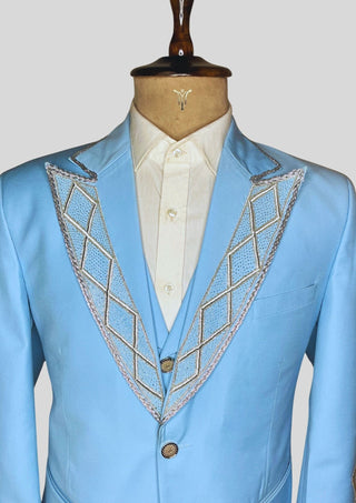 Men Powder Blue 4Pc Vintage Styled History Suits for Wedding Theatre Carnival Attire
