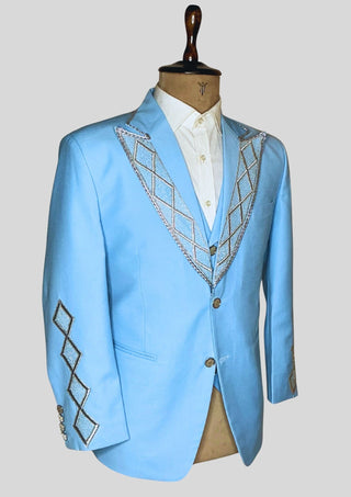 Men Powder Blue 4Pc Vintage Styled History Suits for Wedding Theatre Carnival Attire