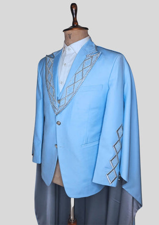 Men Powder Blue 4Pc Vintage Styled History Suits for Wedding Theatre Carnival Attire
