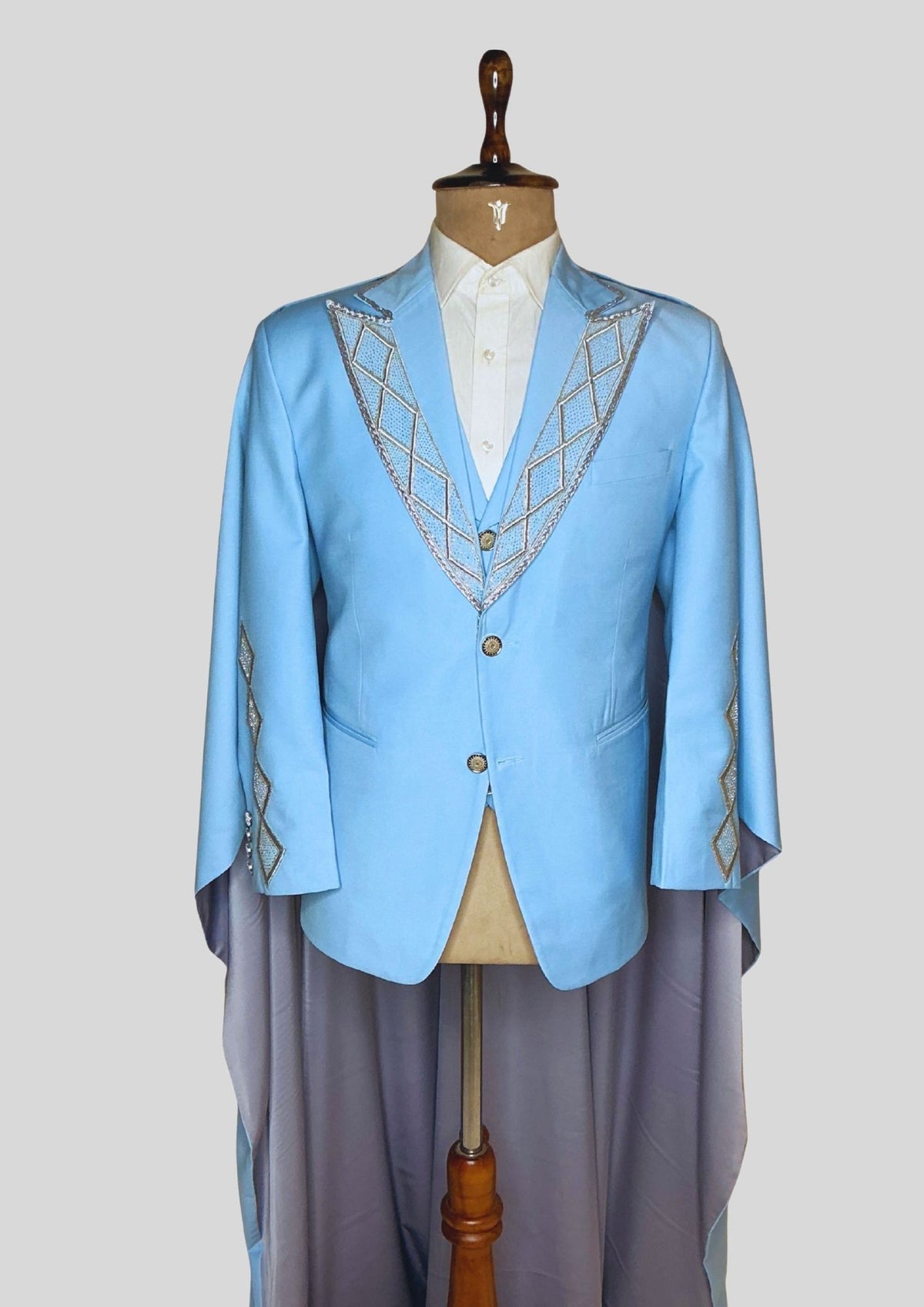 Men Powder Blue 4Pc Vintage Styled History Suits for Wedding Theatre Carnival Attire
