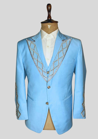 Men Powder Blue 4Pc Vintage Styled History Suits for Wedding Theatre Carnival Attire