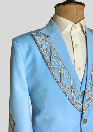 Men Powder Blue 4Pc Vintage Styled History Suits for Wedding Theatre Carnival Attire