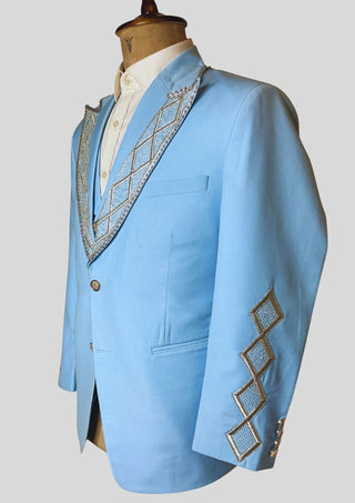 Men Powder Blue 4Pc Vintage Styled History Suits for Wedding Theatre Carnival Attire