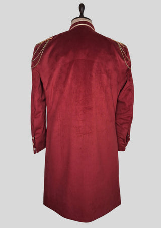 Men’s Maroon Military Style Jacket Royal Embroidered Long Blazer Royal Party Outfit