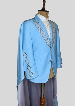 Men Powder Blue 4Pc Vintage Styled History Suits for Wedding Theatre Carnival Attire