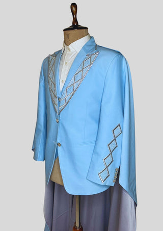 Men Powder Blue 4Pc Vintage Styled History Suits for Wedding Theatre Carnival Attire
