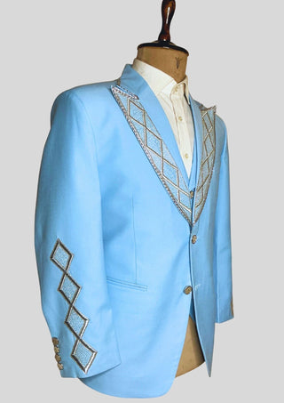 Men Powder Blue 4Pc Vintage Styled History Suits for Wedding Theatre Carnival Attire