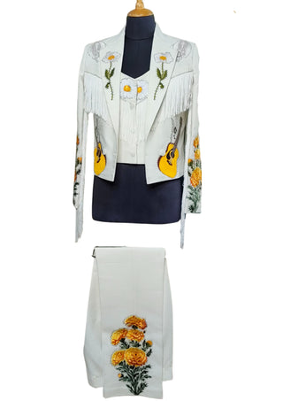 Women’s White Rhinestone Embroidered Country Western 3-Piece Suit Cocktail Party Attire