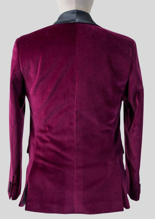 Men’s Wine Velvet Tuxedo Blazer with Black Satin Shawl Lapel Wedding Cocktail Party Outfit