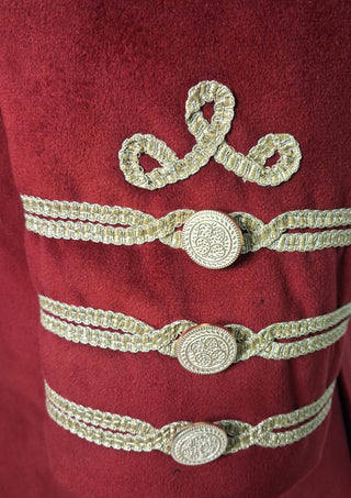 Men’s Maroon Military Style Jacket Royal Embroidered Long Blazer Royal Party Outfit