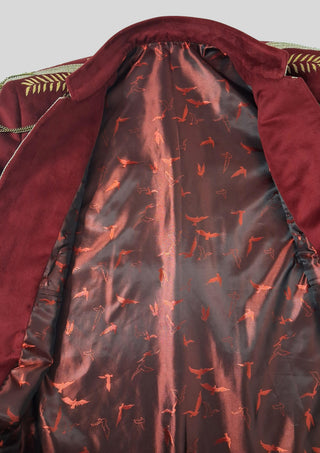 Men’s Maroon Military Style Jacket Royal Embroidered Long Blazer Royal Party Outfit