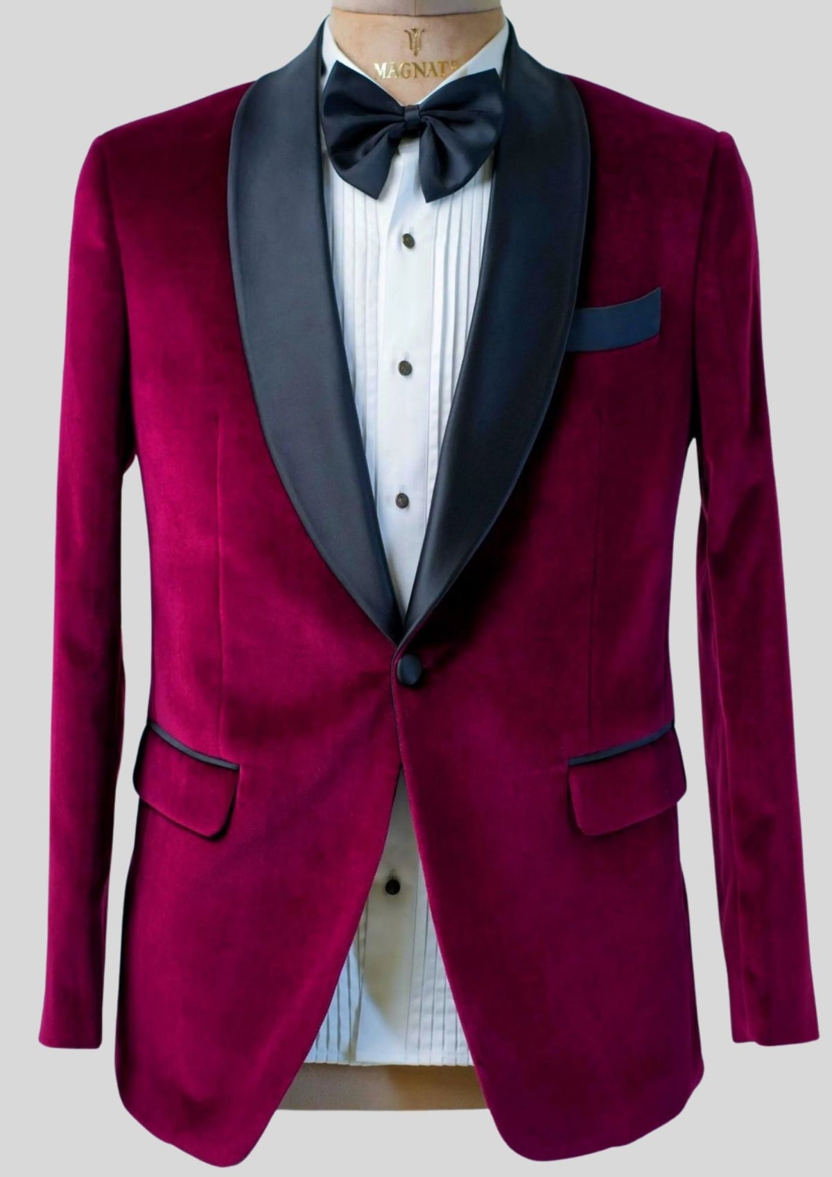 Men’s Wine Velvet Tuxedo Blazer with Black Satin Shawl Lapel Wedding Cocktail Party Outfit