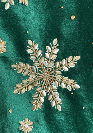 Men’s Green Velvet Christmas Embroidered Blazer – Reindeer & Snowflake Handwork Festive Party Jacket