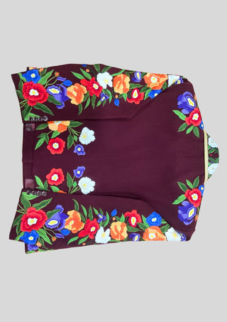 Women’s Maroon Floral Embroidered 2 Piece Suit – Handcrafted Western Blazer & Pant Set