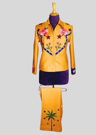 Women’s Mustard Country Western Embroidered 2 Piece Suit Country Girl Style