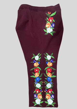 Women’s Maroon Floral Embroidered 2 Piece Suit – Handcrafted Western Blazer & Pant Set