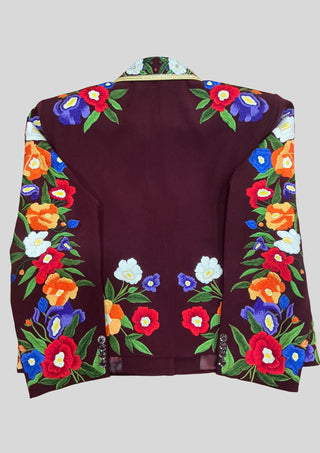 Women’s Maroon Floral Embroidered 2 Piece Suit – Handcrafted Western Blazer & Pant Set