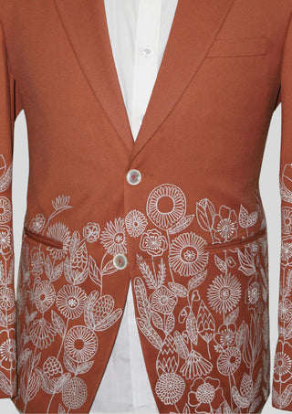 Embroidered Rust Country Western 2-Piece Suit with Floral Detailing