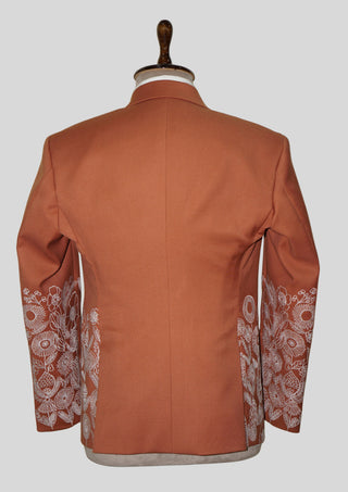 Embroidered Rust Country Western 2-Piece Suit with Floral Detailing