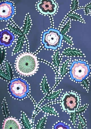 Men’s Blue Country Western Floral Embroidered 3 Piece Suit with Matching Tie Country Groom Outfit