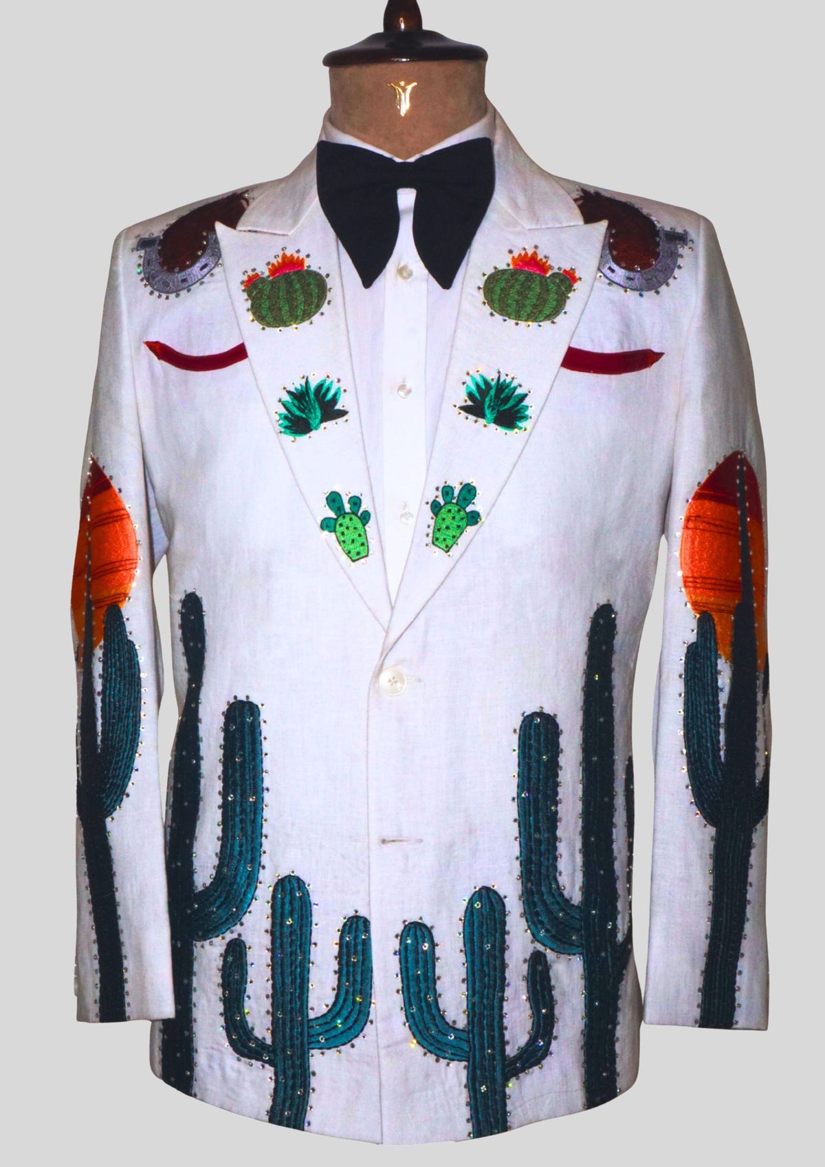 Men White Linen Embroidered Country Western Blazer Cowboy Party Outfit
