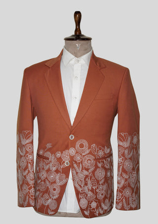 Embroidered Rust Country Western 2-Piece Suit with Floral Detailing