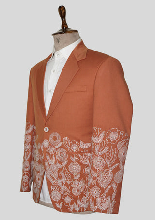Embroidered Rust Country Western 2-Piece Suit with Floral Detailing