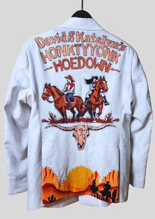 Men White Linen Embroidered Country Western Blazer Cowboy Party Outfit