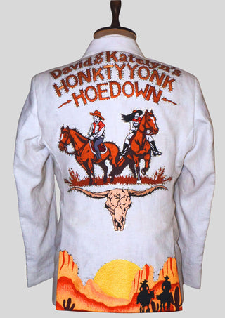 Men White Linen Embroidered Country Western Blazer Cowboy Party Outfit