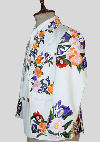 Men’s White Country Western Floral Embroidered Double Breasted Blazer – Cowboy Wedding & Party Wear