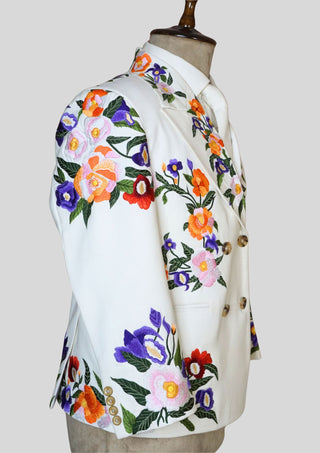 Men’s White Country Western Floral Embroidered Double Breasted Blazer – Cowboy Wedding & Party Wear