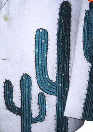 Men White Linen Embroidered Country Western Blazer Cowboy Party Outfit