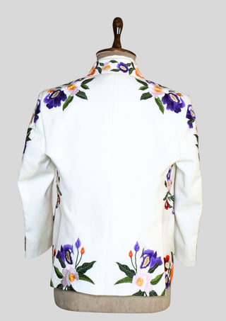 Men’s White Country Western Floral Embroidered Double Breasted Blazer – Cowboy Wedding & Party Wear
