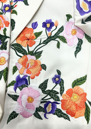 Men’s White Country Western Floral Embroidered Double Breasted Blazer – Cowboy Wedding & Party Wear