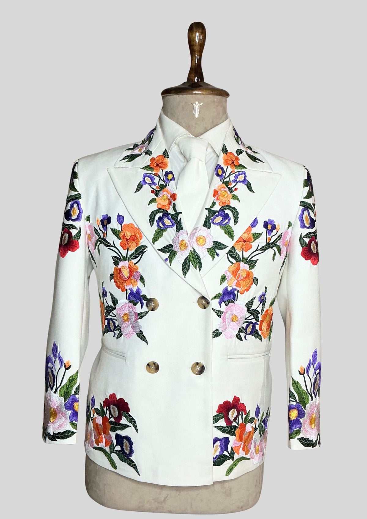 Men’s White Country Western Floral Embroidered Double Breasted Blazer – Cowboy Wedding & Party Wear