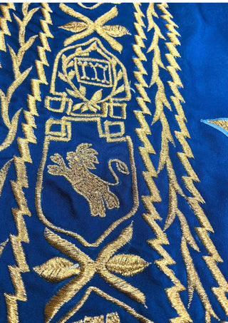 Men Blue Satin Gold Embroidered Cloak Cape Custom Historical Mantle Theatrical Costume Wedding Outfit