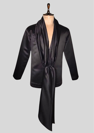 Men’s Black Gold Embroidered Designer Blazer with Satin Shirt – Luxury Wedding & Party Outfit