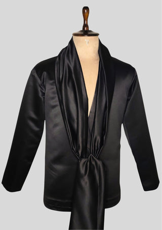 Men’s Black Gold Embroidered Designer Blazer with Satin Shirt – Luxury Wedding & Party Outfit