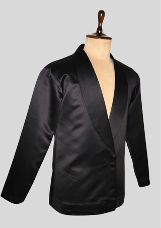 Men’s Black Gold Embroidered Designer Blazer with Satin Shirt – Luxury Wedding & Party Outfit