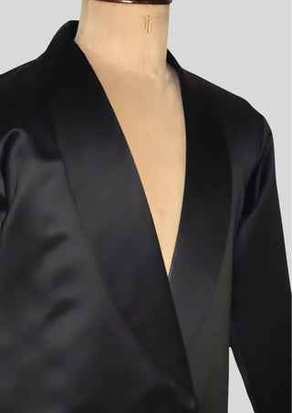 Men’s Black Gold Embroidered Designer Blazer with Satin Shirt – Luxury Wedding & Party Outfit