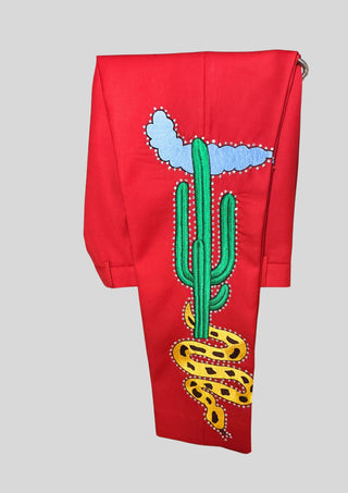 Men’s Red Country Western Skeleton Embroidered 2 Piece Suit Rhinestone Detailing Western Cocktail Party Outfit