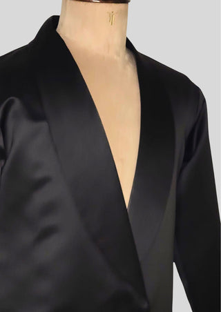 Men’s Black Gold Embroidered Designer Blazer with Satin Shirt – Luxury Wedding & Party Outfit