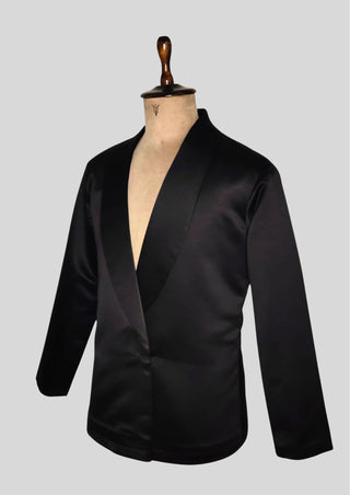 Men’s Black Gold Embroidered Designer Blazer with Satin Shirt – Luxury Wedding & Party Outfit