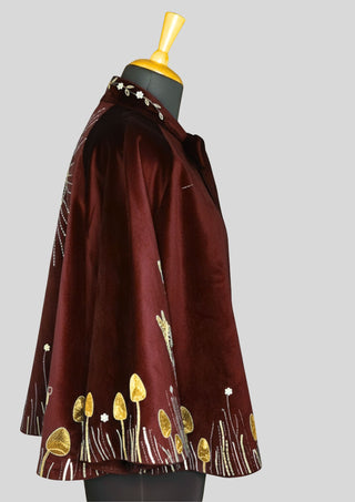 Women Blue Velvet Gold Embroidered Fairy Cape Custom Handmade Party Statement Cape