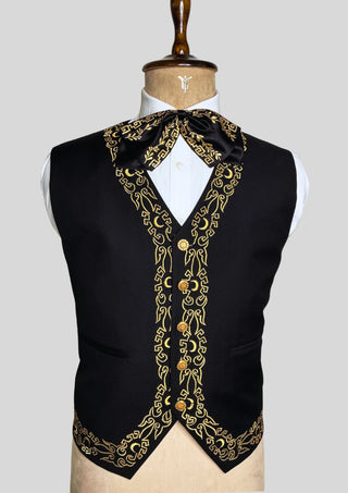 Men’s Black Embroidered Mariachi 3-Piece Suit – Gold Detailing Charro Wedding & Performance Outfit