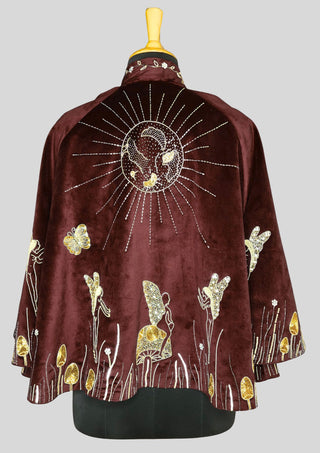 Women Blue Velvet Gold Embroidered Fairy Cape Custom Handmade Party Statement Cape